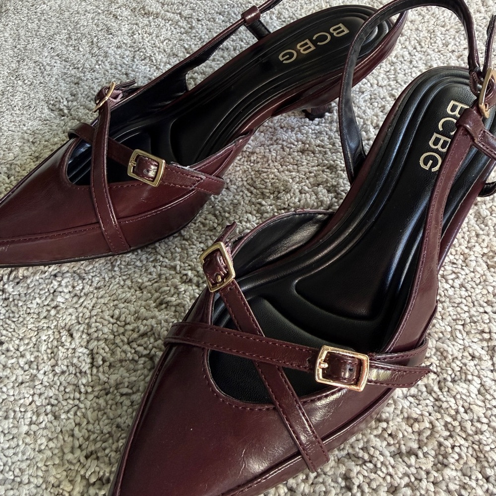 BCBG Women's Dark Red Strappy Heels